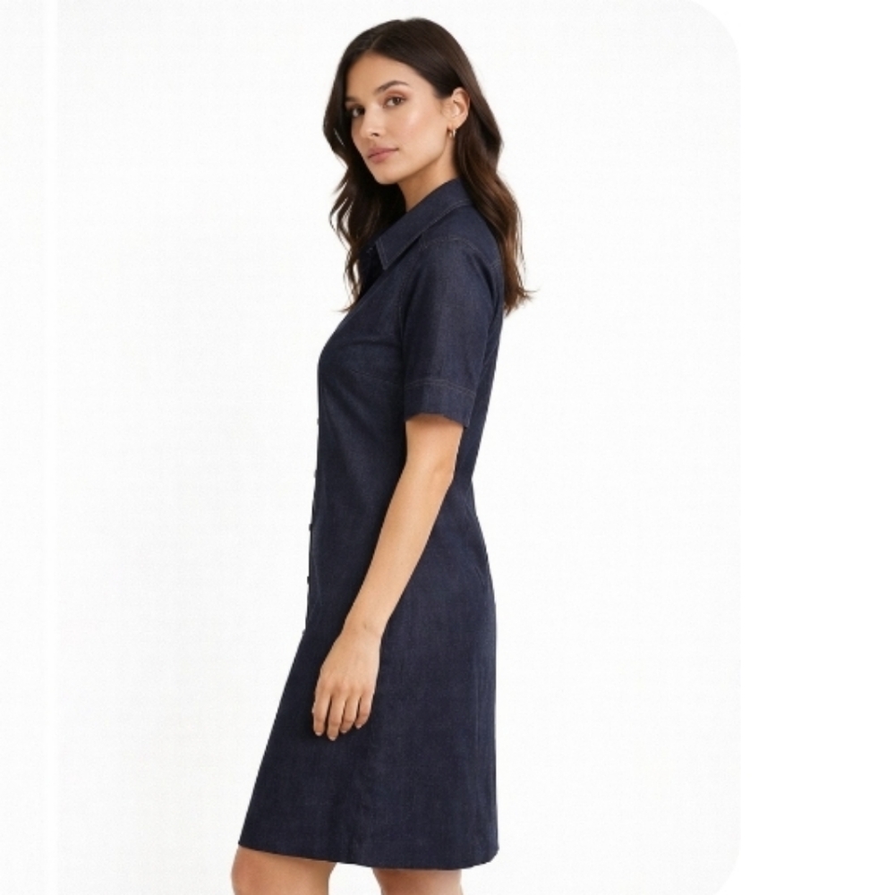 Cleo | Lux Button-Down Demin Shirt  Dress - Picture 2 of 8